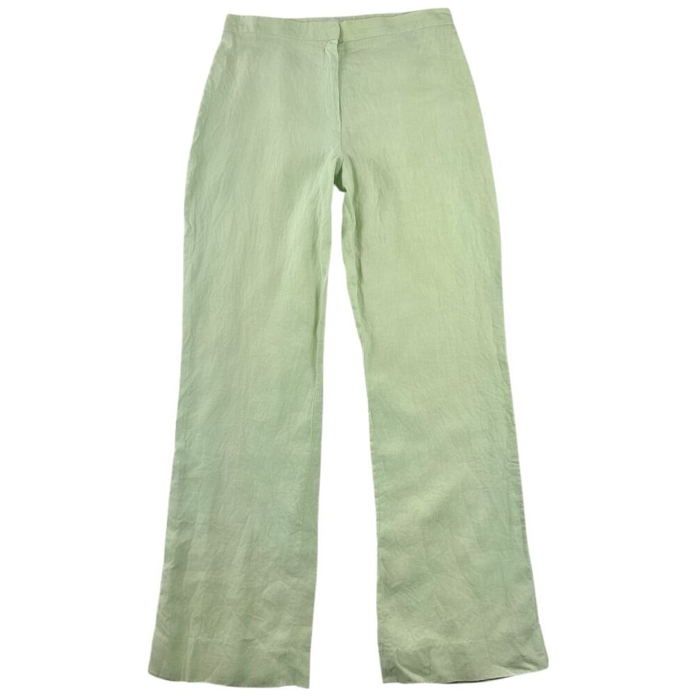 Teide Made in Spain 100% Linen Green Straight Leg Pants High Rise Women’s 28